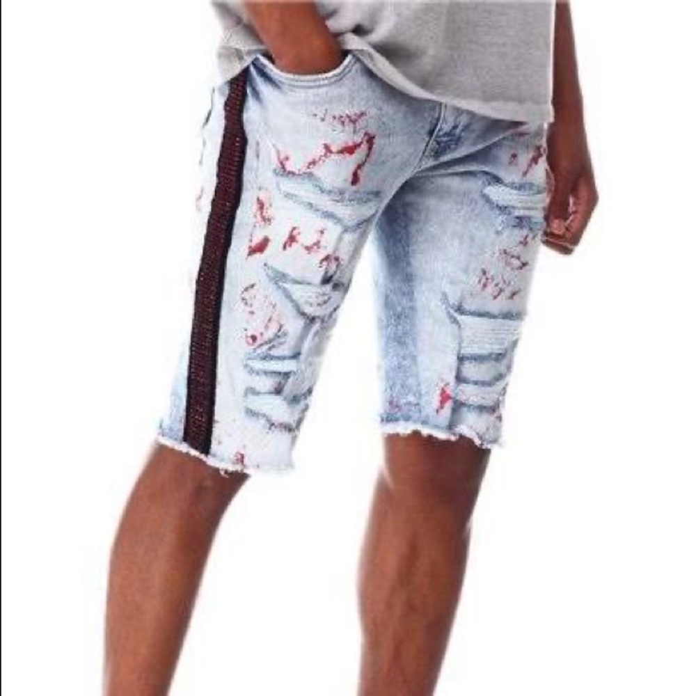 ‘Spark’ Mens Ripped Jean Short with Stripe